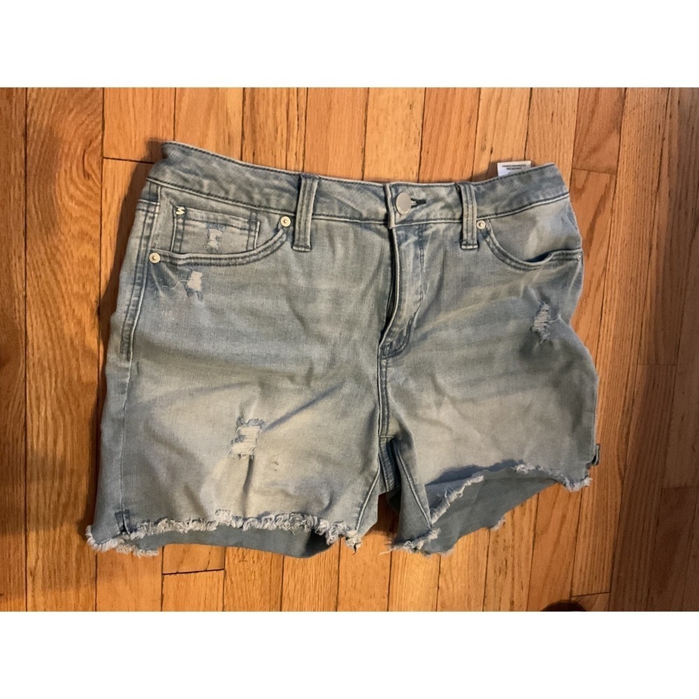 Seven7 Women's Size 10 Denim Fray Distressed Mid Jean Shorts Light Wash T44-5